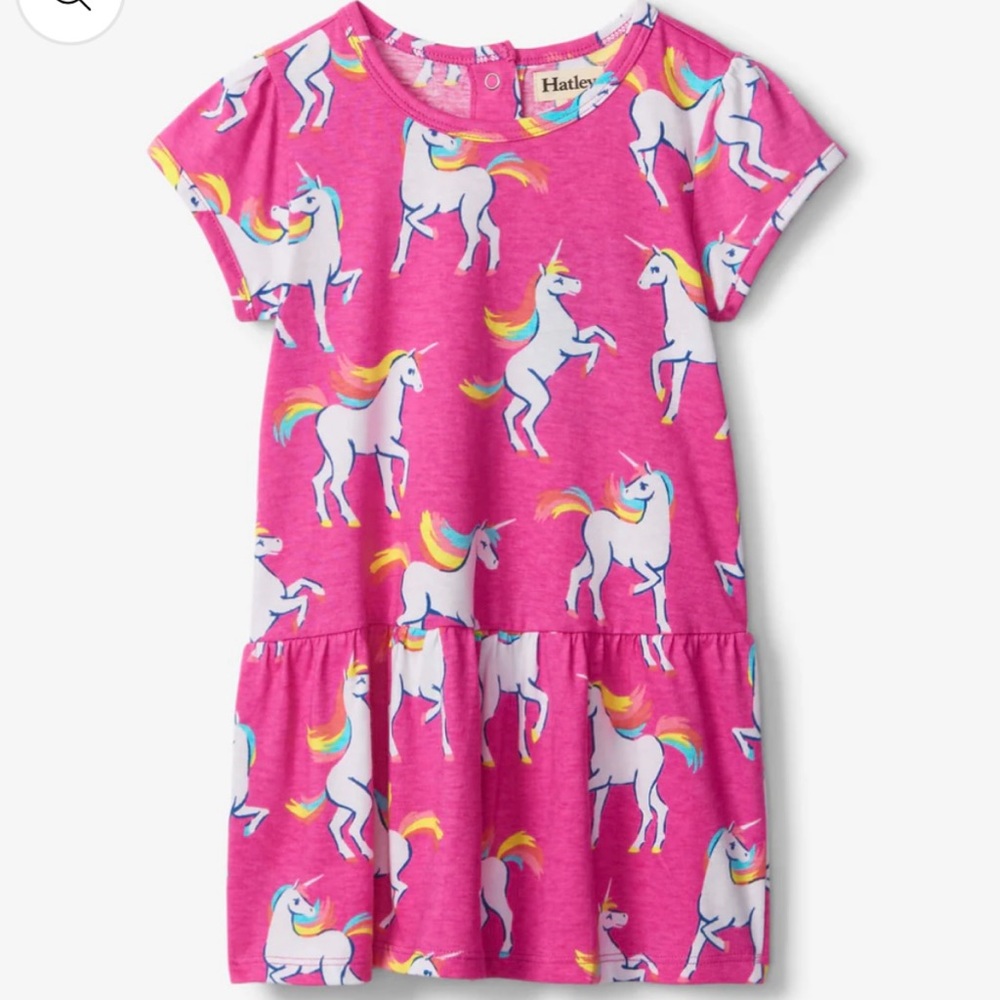 🦄9-12M🌈NWT Hatley Rainbow Unicorn Sky Dance Toddler Gathered Pink Dress Bloomer